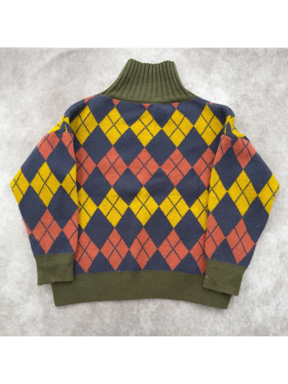 Purple Orange Yellow Argyle Knit Mock Neck Sweater Oversized Medium Y2K